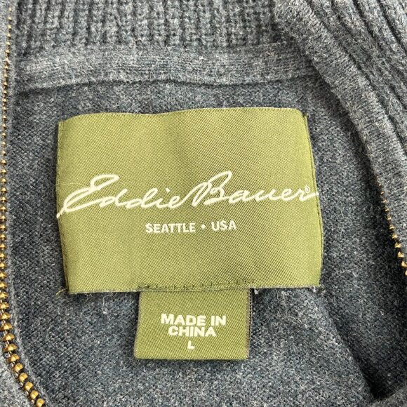Eddie Bauer Sweater Mens Large Blue 1/4 Zip Mock Neck Cotton Cashmere Knit - Picture 3 of 9